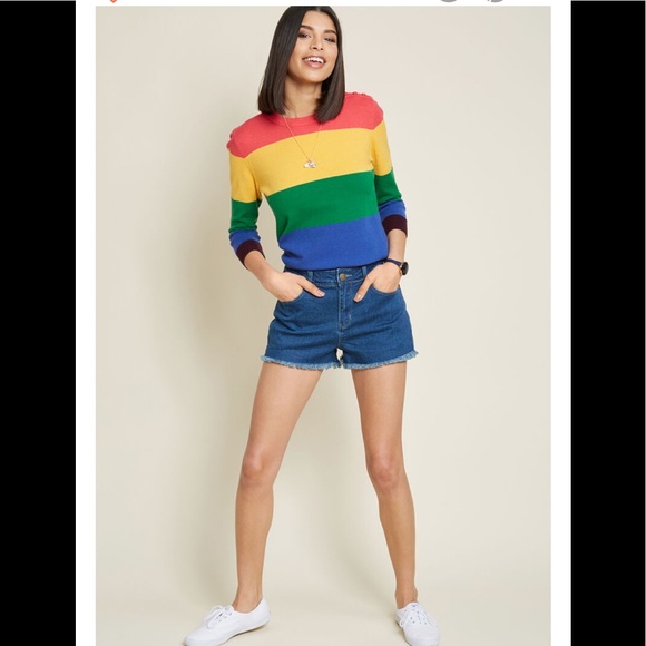 ModCloth Denim Cutoff Rainbow 🌈 Shorts XS - Picture 4 of 10